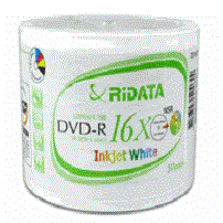 50 Pack DVD-R 16X RIDATA/RITEK 4.7G WHITE INKJET PRINTABLE (HUB PRINTABLE) RT-GP-R16X-WP! EXCELLENT QUALITY! $0.35 each