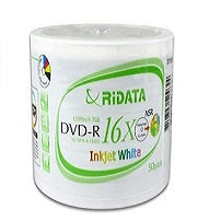 Load image into Gallery viewer, 50 Pack DVD-R 16X RIDATA/RITEK 4.7G WHITE INKJET PRINTABLE (HUB PRINTABLE) RT-GP-R16X-WP! EXCELLENT QUALITY! $0.35 each